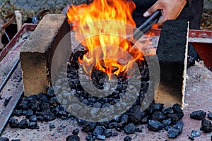 Blacksmith furnace with burning coals