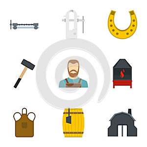 Blacksmith icon set, flat style photo