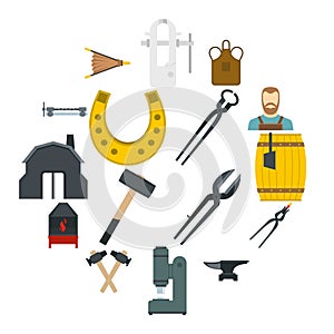 Blacksmith icons set in flat style photo