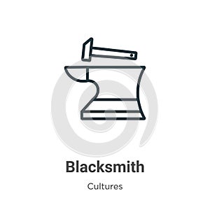 Blacksmith outline vector icon. Thin line black blacksmith icon, flat vector simple element illustration from editable cultures