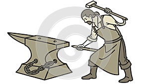 Blacksmith Striking Iron at Anvil Vector Art, vector design Generative AI