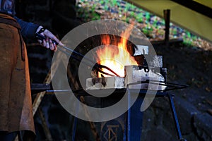 Blacksmith at work. Process of manufacture. Smithcraft.