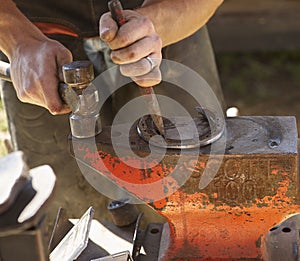 Blacksmith working on horseshoe