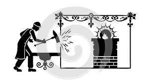 Blacksmith Working Icon, Craftsmanship and Traditional Industry, vector design Generative AI