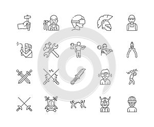 Blacksmiths line icons, signs, vector set, outline illustration concept