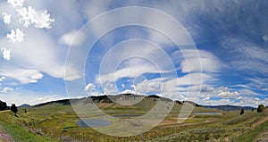 Blacktail Lakes panorama under cirrus lenticular cloudscape in Yellowstone National Park in Wyoming