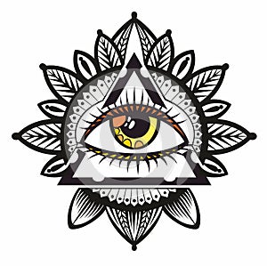 Blackwork tattoo flash. Eye of Providence. Masonic symbol. Hand drawn style vector illustration