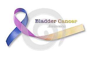 Bladder cancer awareness marigold blue purple ribbon symbolic bow color on white background isolated with clipping path