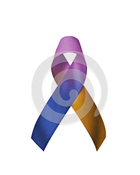 Bladder cancer awareness ribbon with marigold purple blue bow isolated on white background with clipping path
