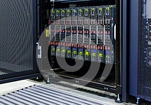 Blade server server equipment rack data center closeup