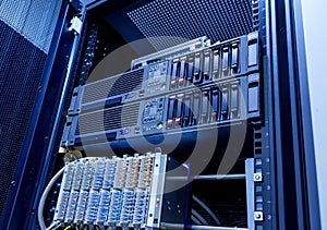 Blade server server equipment rack data center closeup