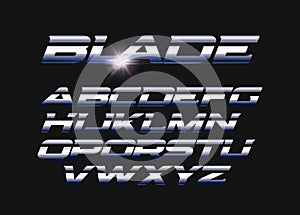 Blade vector letters set. Slashed alphabet with sleek steel texture. Sleek metal style vector latin alphabet. Typography photo