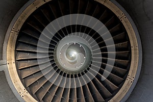 Blades of an aircraft engine close-up. Travel and aerospace concept photo