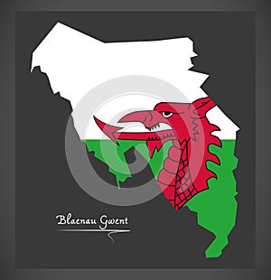 Blaenau Gwent Wales map with Welsh national flag