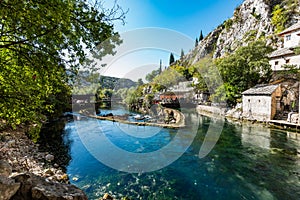 Blagaj Tekke, Dervish House, in rocks at Buna river, Bosnia And Herzegovina