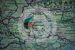 Blagoevgrad pinned on a map with flag of Bulgaria