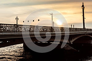 Blagoveshchensky Bridge across the Neva River in St. Petersburg.