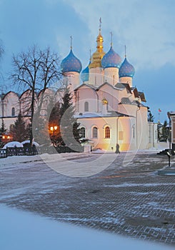 Blagoveshchensky Cathedral in evening in January. Kazan, Russia