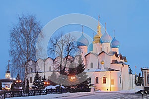 Blagoveshchensky cathedral in january evening. Kazan, Russia