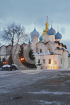 Blagoveshchensky cathedral in winter evening. Kazan, Russia