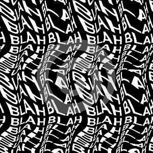 BLAH word warped, distorted, repeated, and arranged into seamless pattern background