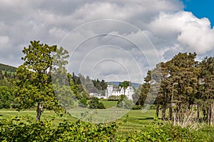 Blair Castle that stands out in the Scottish countryside