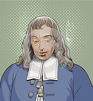 Blaise Pascal line art portrait, vector
