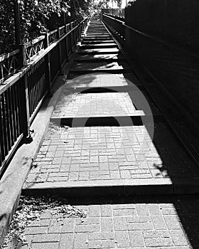 Blak and white photo of steps.
