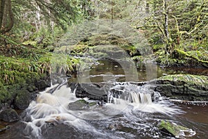 Blakehope Burn waterfalls in Northumberland, UK