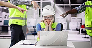 Blaming And Bullying Engineer. Pointing Finger