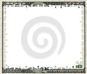 Blank 100 Dollars bank note puzzle frame