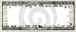 Blank 100 Dollars bank note puzzle frame