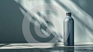 Blank 3D Gray Sport Bottle Mockup With A Gray Background. Thermo Mock Up Template
