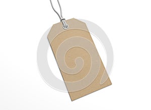 Blank 3D illustration hang tag with recycled paper texture.