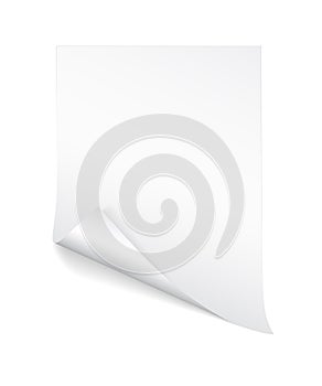 Blank A4 sheet of white paper with curled corner and shadow, template for your design. Set. Vector illustration