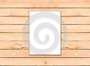 Blank A4 white flyer template paper on wooden background with so