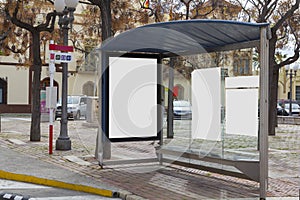 Blank advertisement in a bus shelter