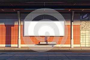 Blank advertising billboard on railway platform