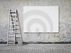 Blank advertising billboard on wall