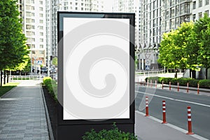 Blank board on city street. Mockup for design