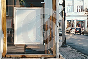 Blank advertising board in a shop window