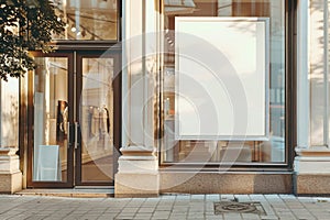 Blank advertising board in a shop window