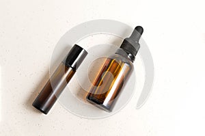 Blank amber glass essential oil (serum) bottle with pipette