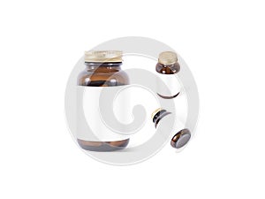 Blank amber glass pill can white label mockup, different views