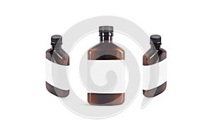 Blank amber plastic bottle with white label mockup, front side