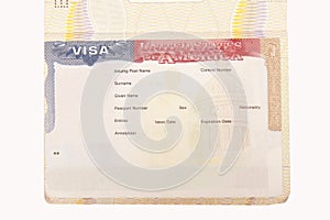 Blank American visa photo