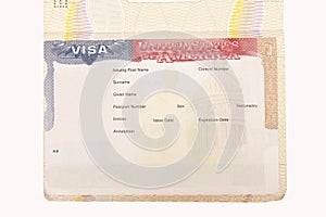 Blank American visa