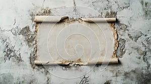 A blank ancient paper scroll on a neutral background, offering ample copy space for text