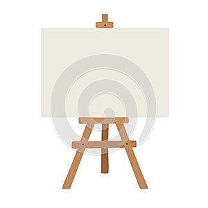 Blank art board and realistic wooden easel. Wooden brown easel with Mock Up empty blank canvas Isolated on white