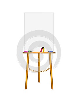 Blank art board, wooden easel and highlighters